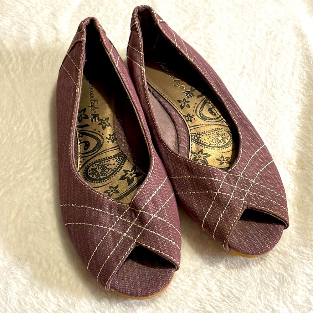 American Eagle Peep Toe Purple Flats Shoes